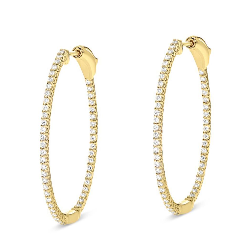 14k Yellow Gold Oval Hoop Diamond Earrings