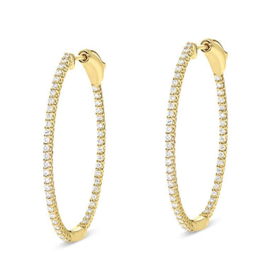 14k Yellow Gold Oval Hoop Diamond Earrings