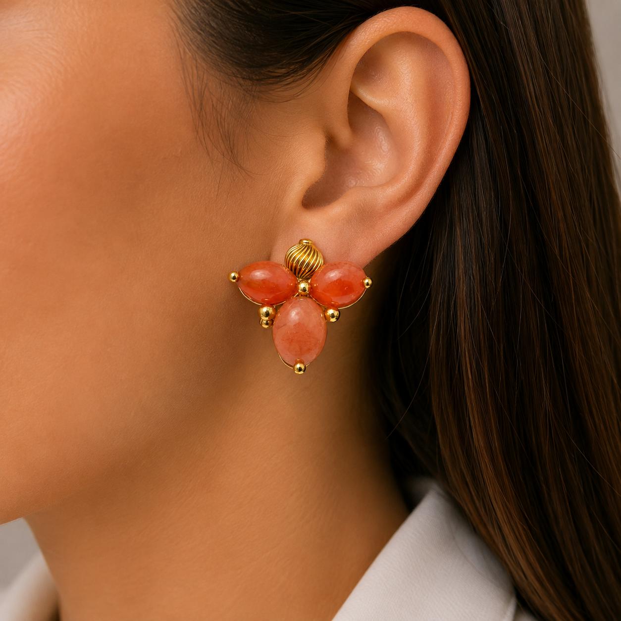 18k Retro Period Carnelian Earrings