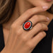 18k White Gold Coral and Onyx Ring
