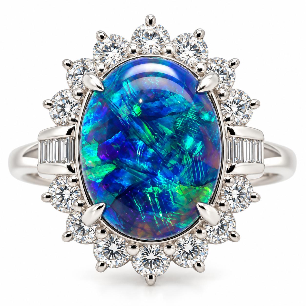 Platinum Blue Opal & Diamond Ring