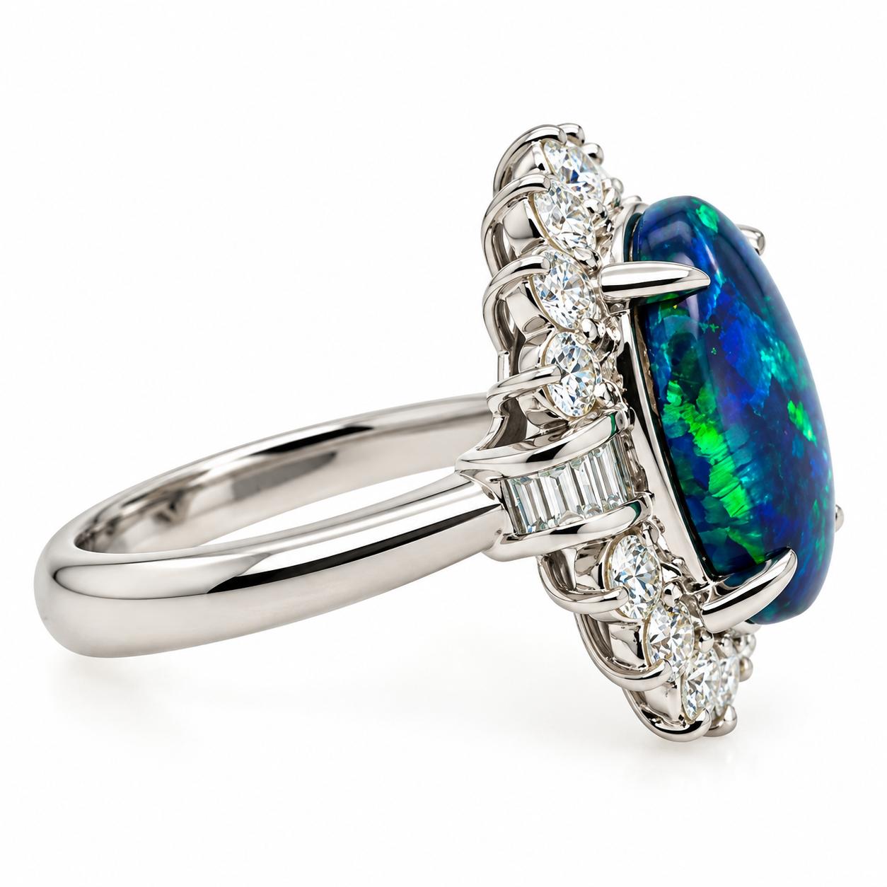Platinum Blue Opal & Diamond Ring