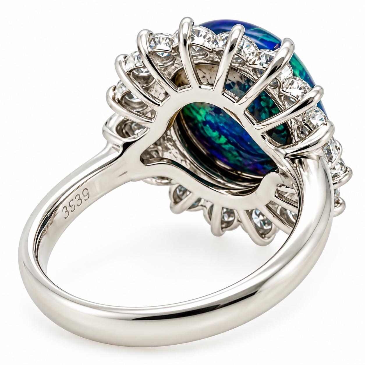 Platinum Blue Opal & Diamond Ring