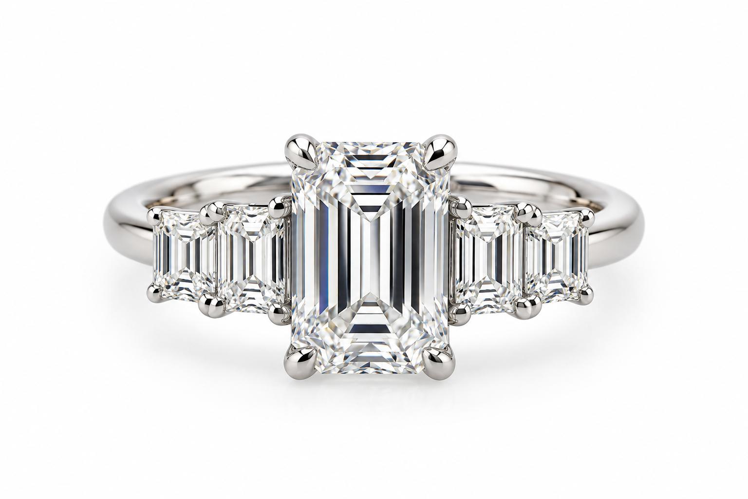 Platinum Emerald-Cut Diamond Engagement Ring