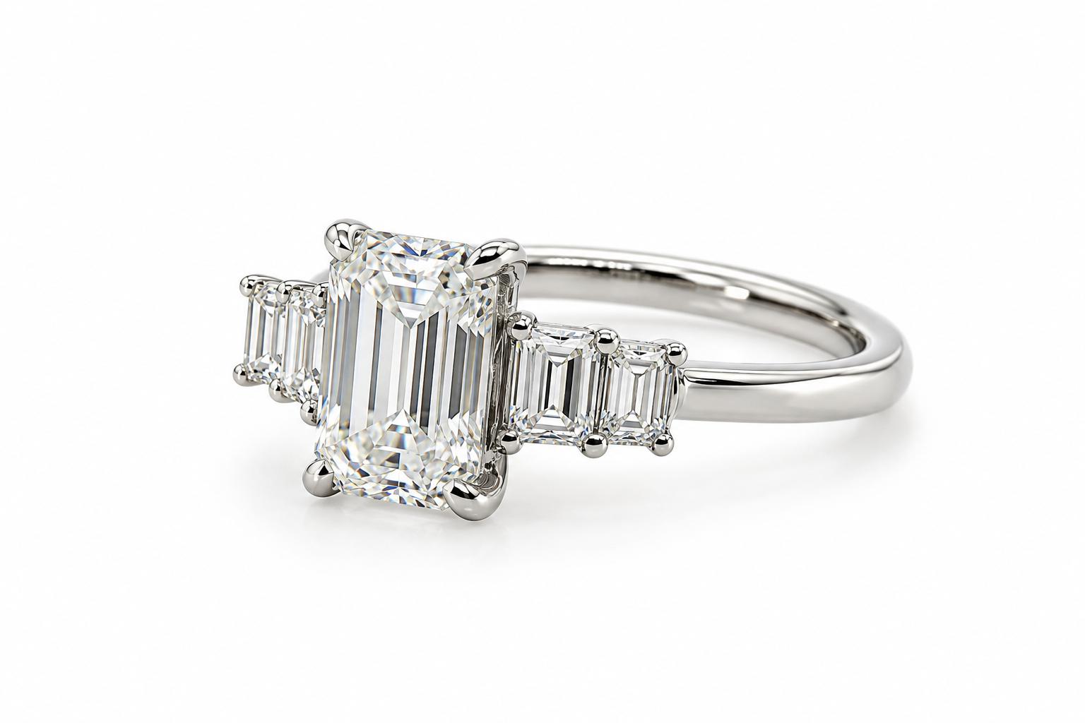 Platinum Emerald-Cut Diamond Engagement Ring
