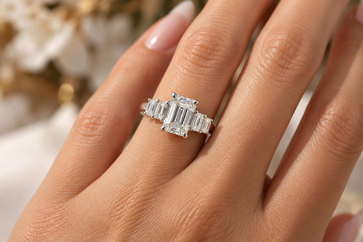 Platinum Emerald-Cut Diamond Engagement Ring