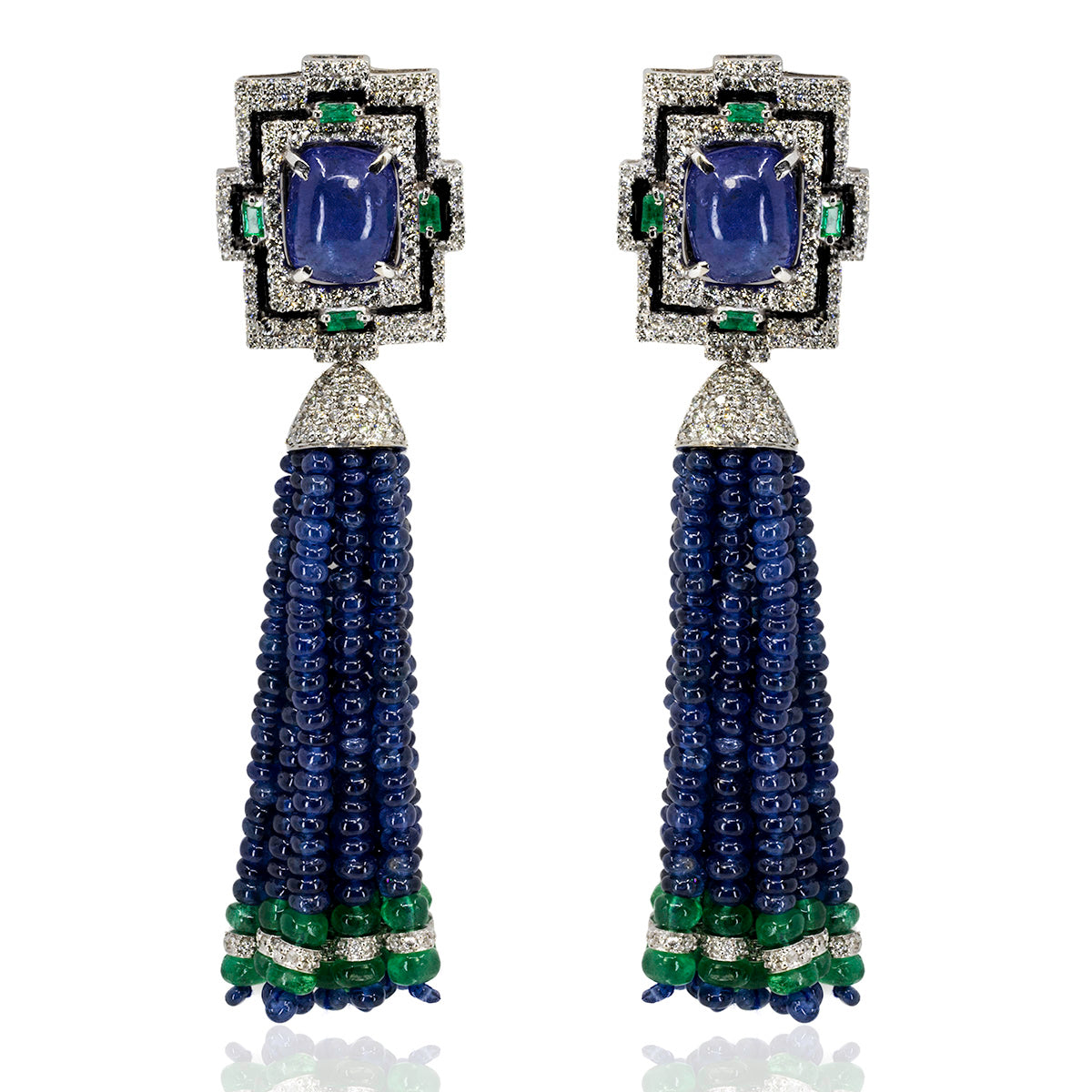 Sapphire Bead Tassle Earrings