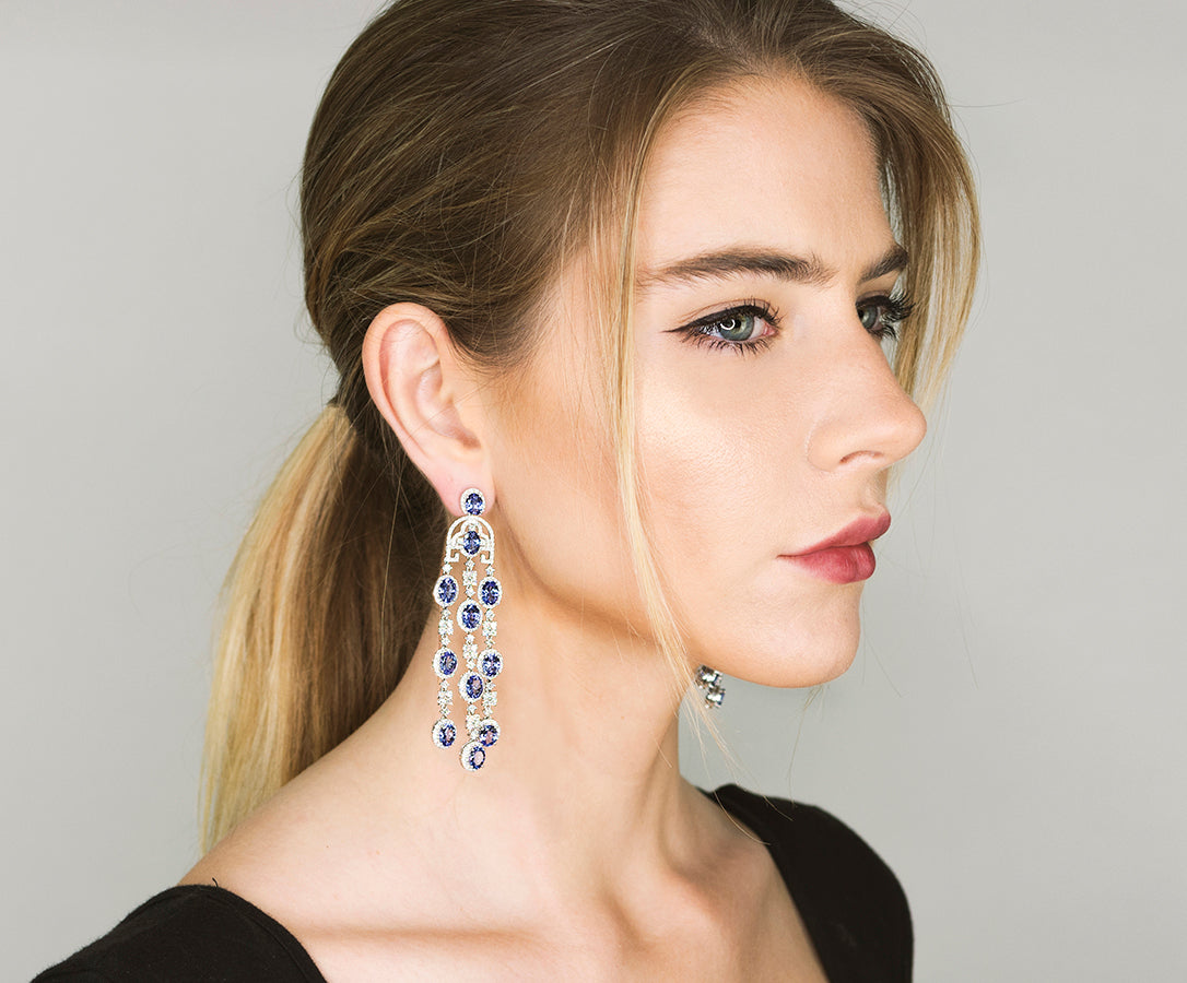 Diamnd & Tanzanite Chandelier Earrings