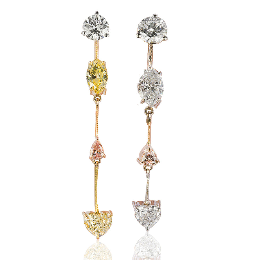 Natural Pink, Yellow & White Diamond Earrings