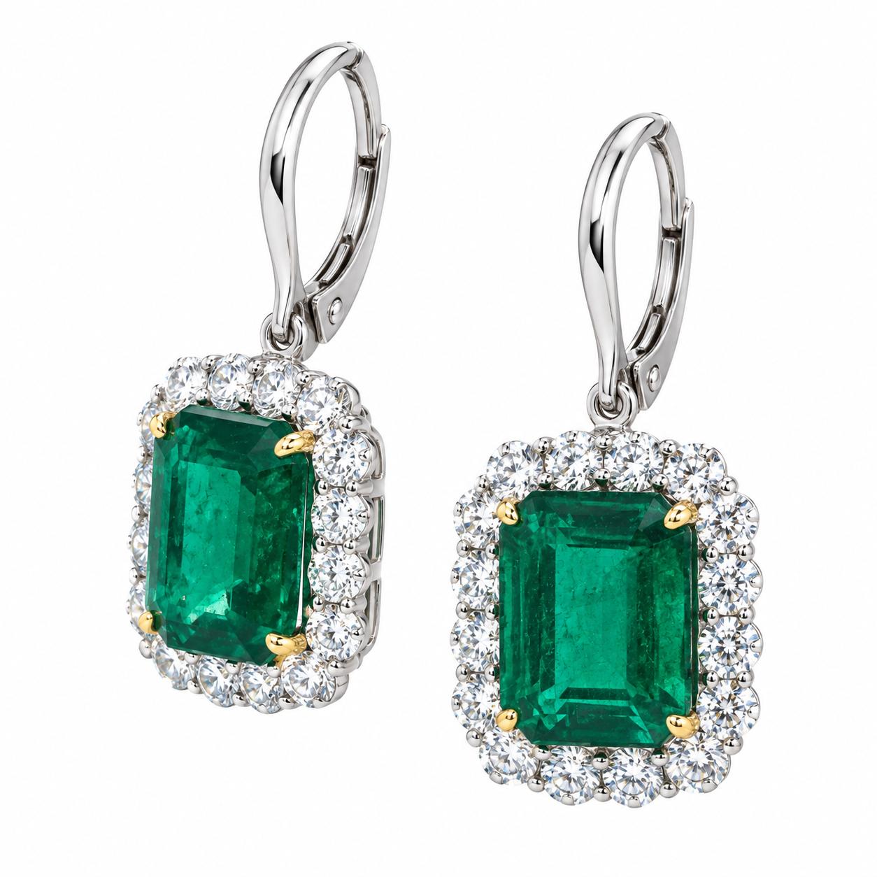 Platinum Emerald & Diamond Earrings