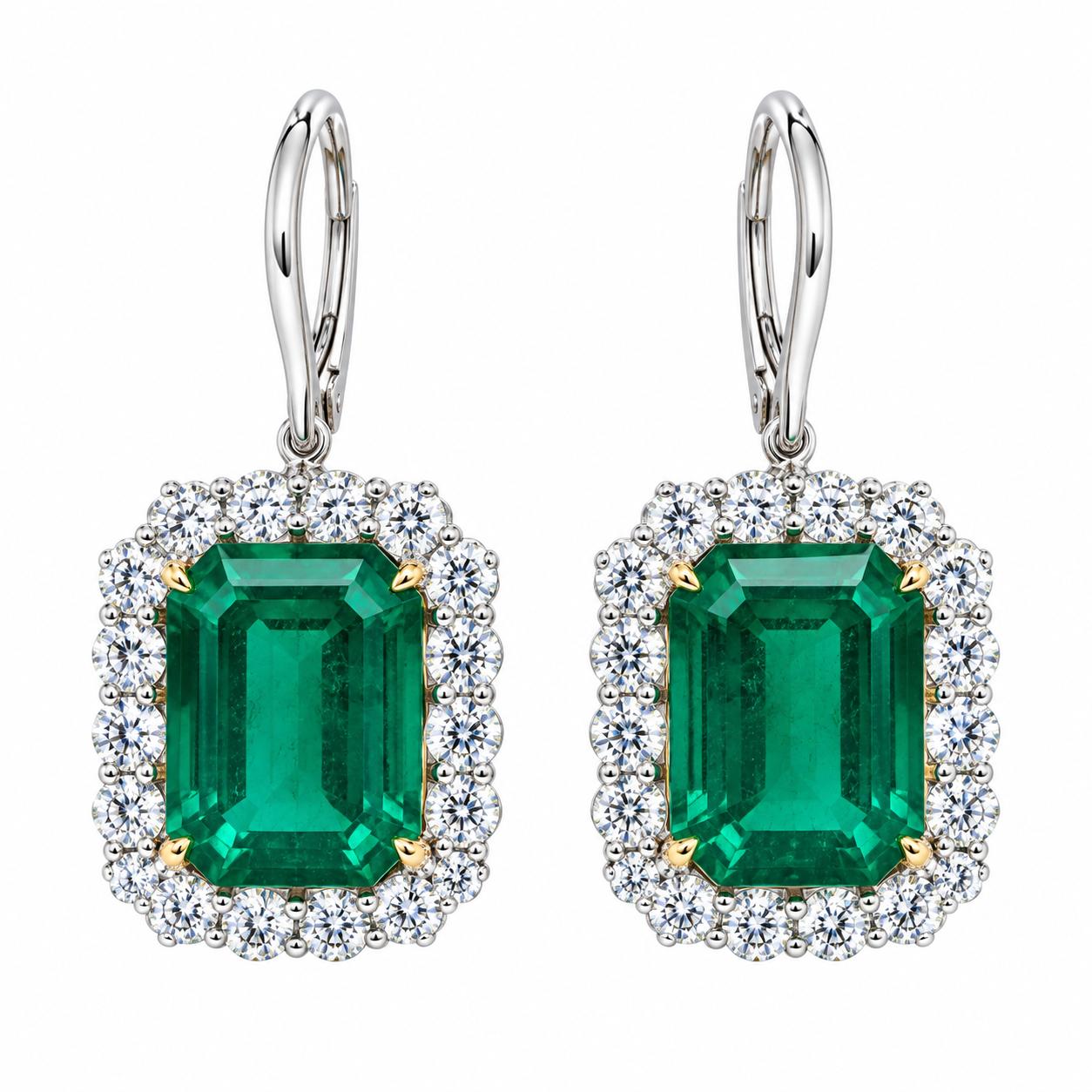 Platinum Emerald & Diamond Earrings