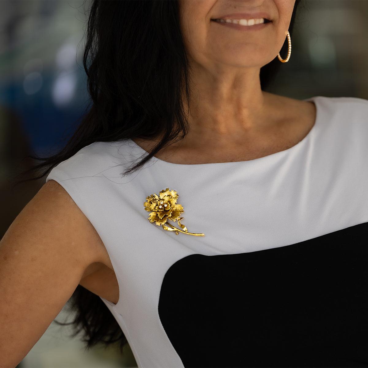 Gold Floral Diamond Brooch