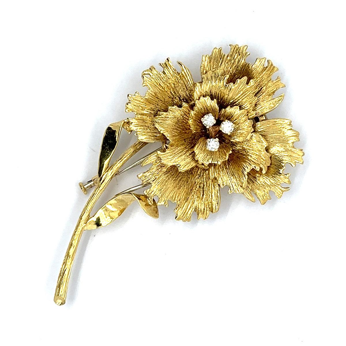 Gold Floral Diamond Brooch