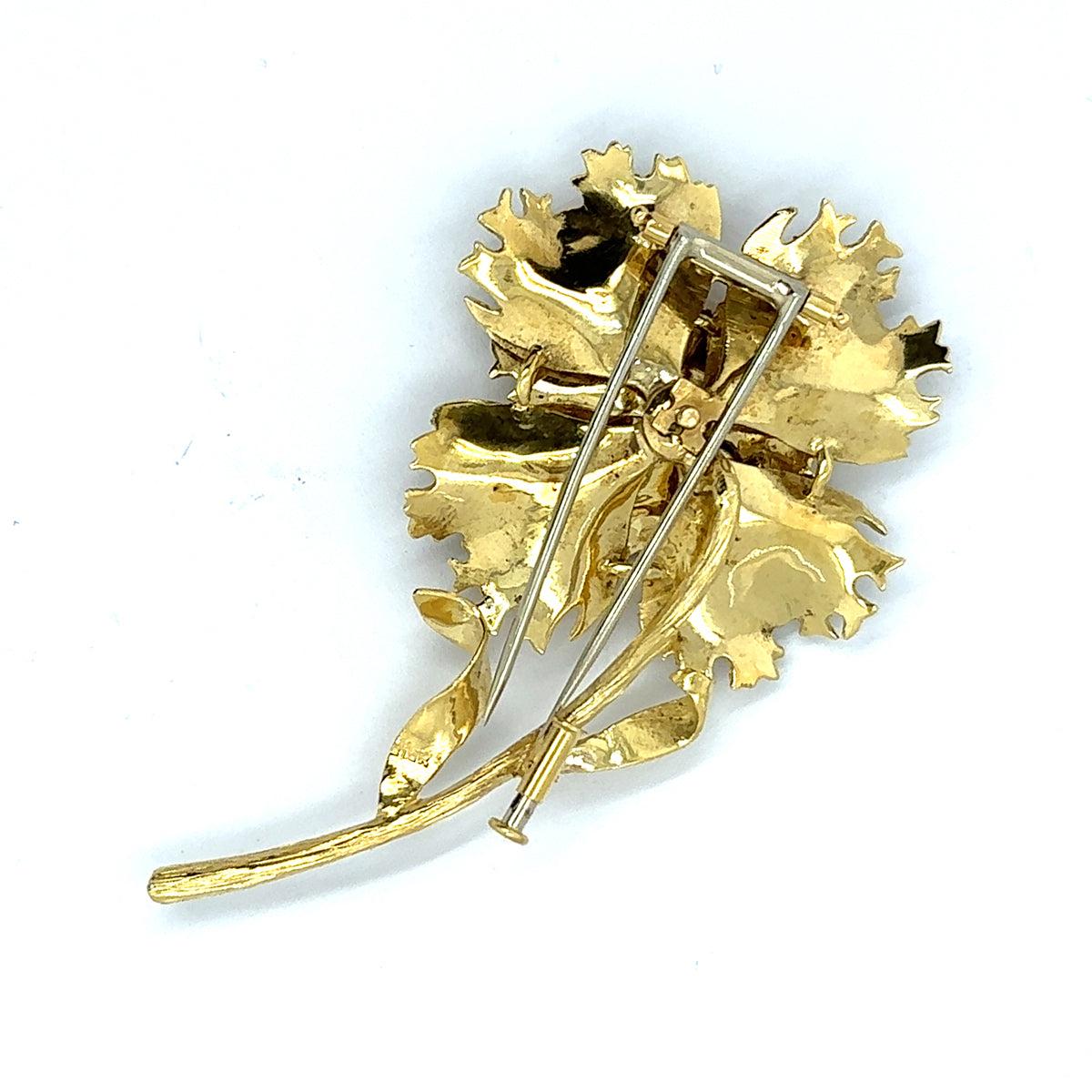 Gold Floral Diamond Brooch