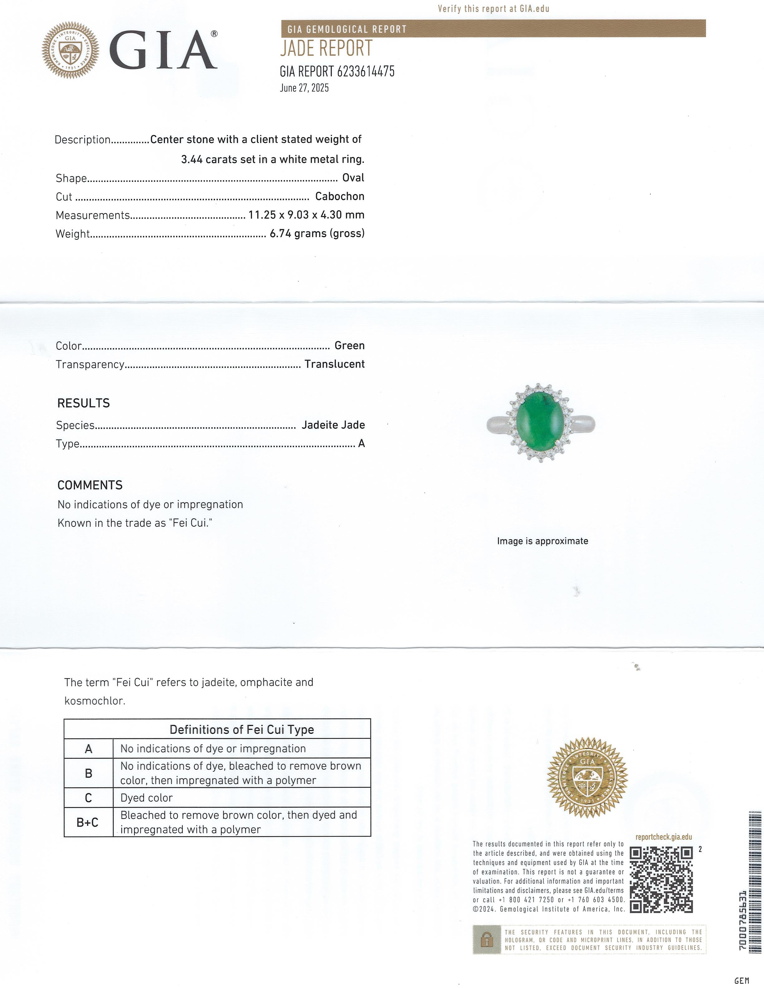 Platinum Ring with 3.44ct GIA Imperial Jade