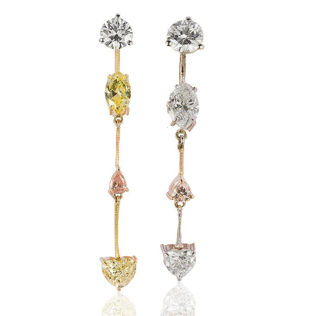 Natural Pink, Yellow & White Diamond Earrings
