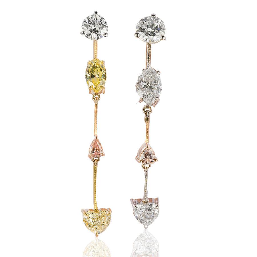 Natural Pink, Yellow & White Diamond Earrings