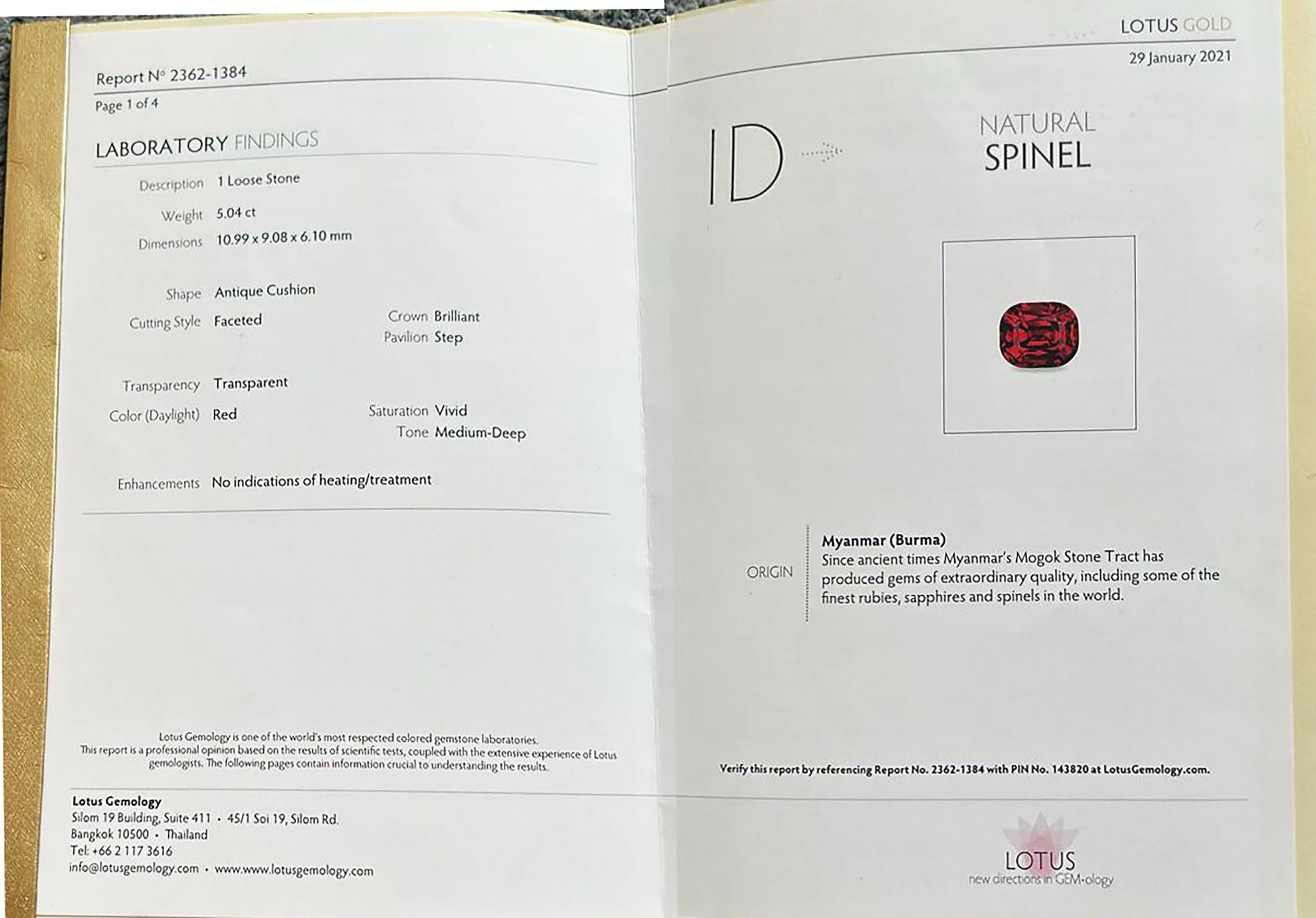 Platinum 5.04 Carat Vivid Red Burmese Spinel Ring