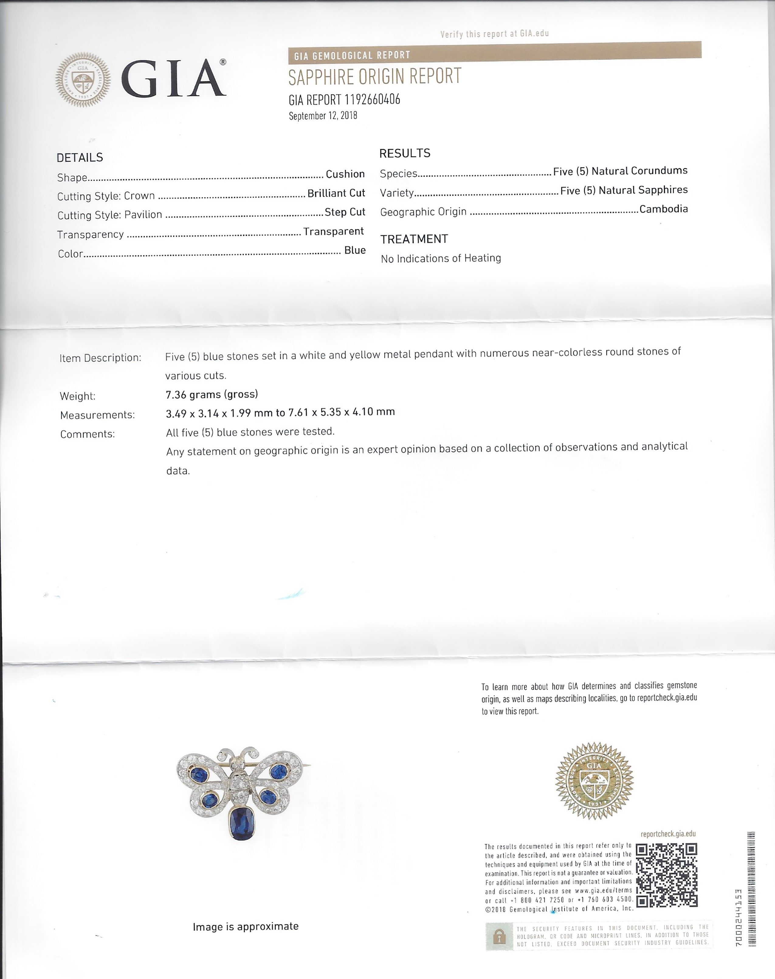 Vintage Sapphire Butterfly Necklace