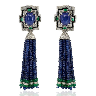 Sapphire Bead Tassle Earrings