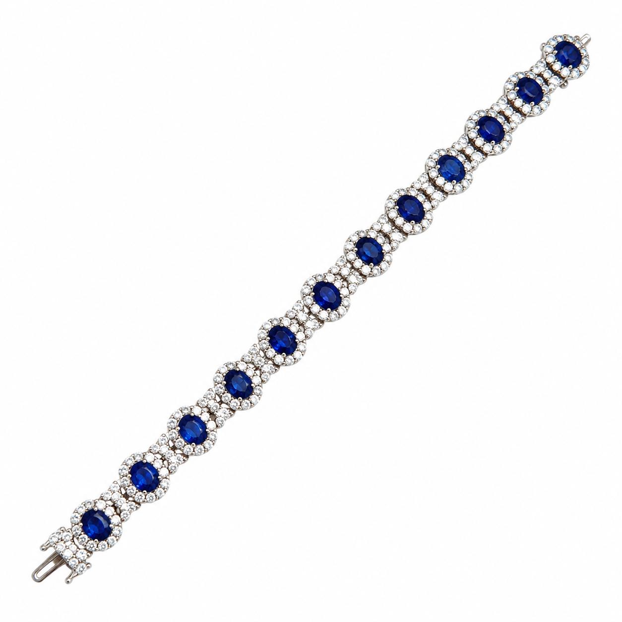 18k White Gold Bracelet with Blue Sapphires and Diamonds