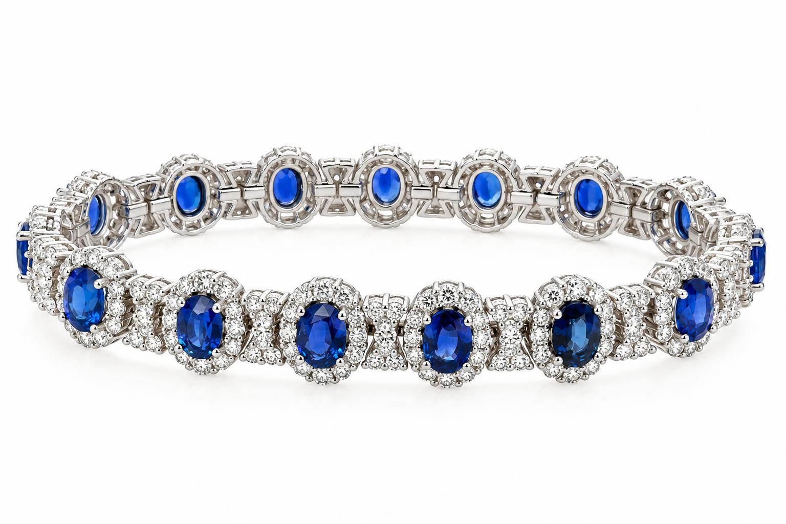 18k White Gold Bracelet with Blue Sapphires and Diamonds