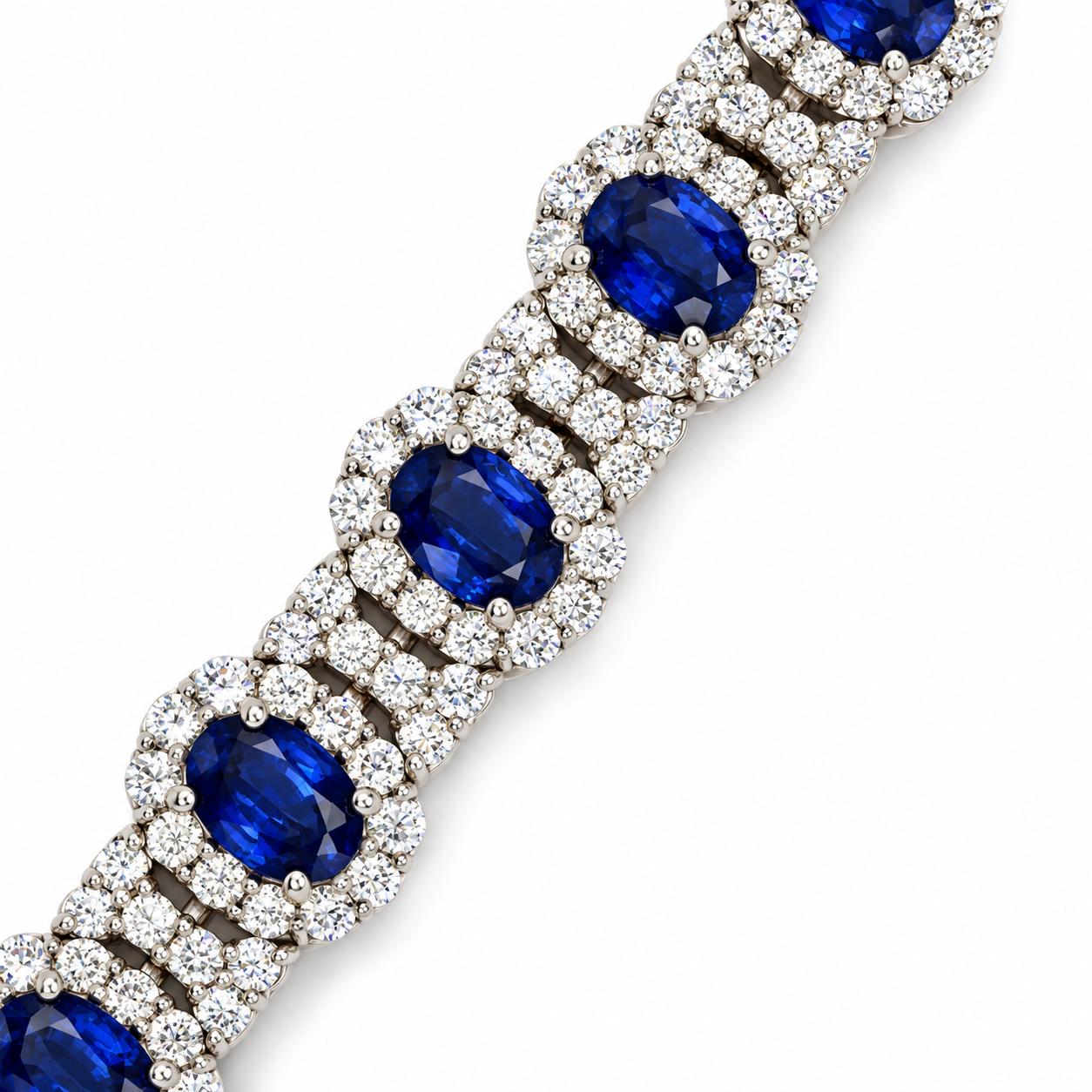 18k White Gold Bracelet with Blue Sapphires and Diamonds