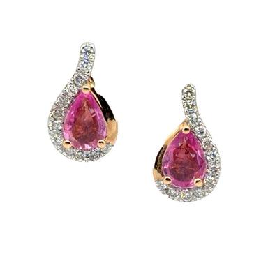18k Gold Stud Earrings with Pink Sapphires and Diamonds