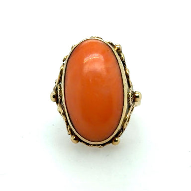 Mid Century 14k Yellow Gold Coral Ring