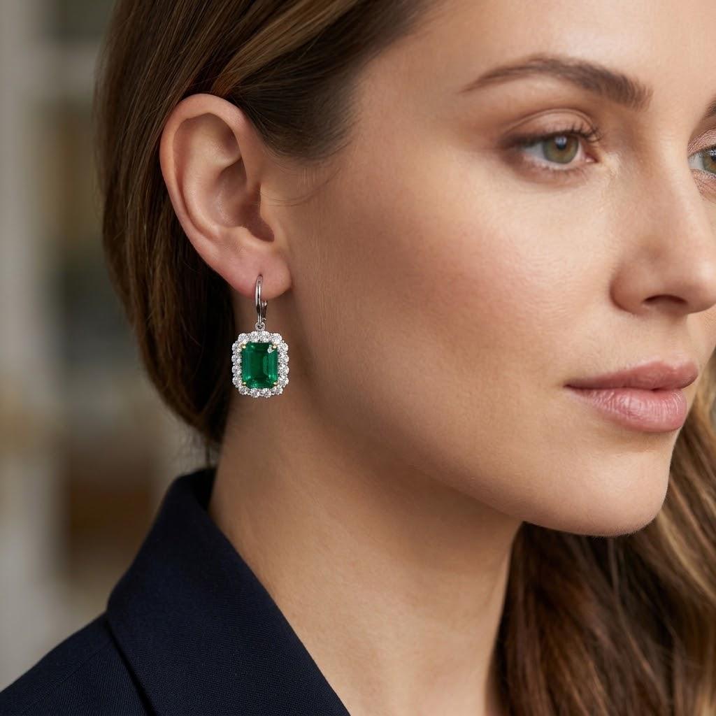 Platinum Emerald & Diamond Earrings