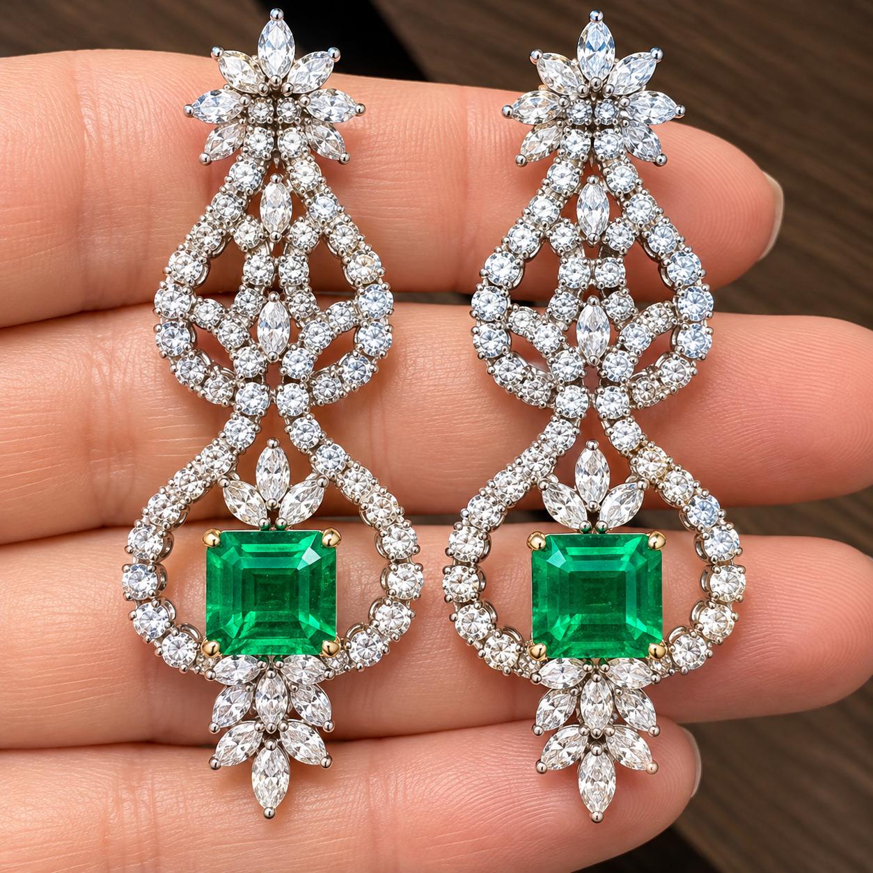 18k Emerald Chandelier Earrings