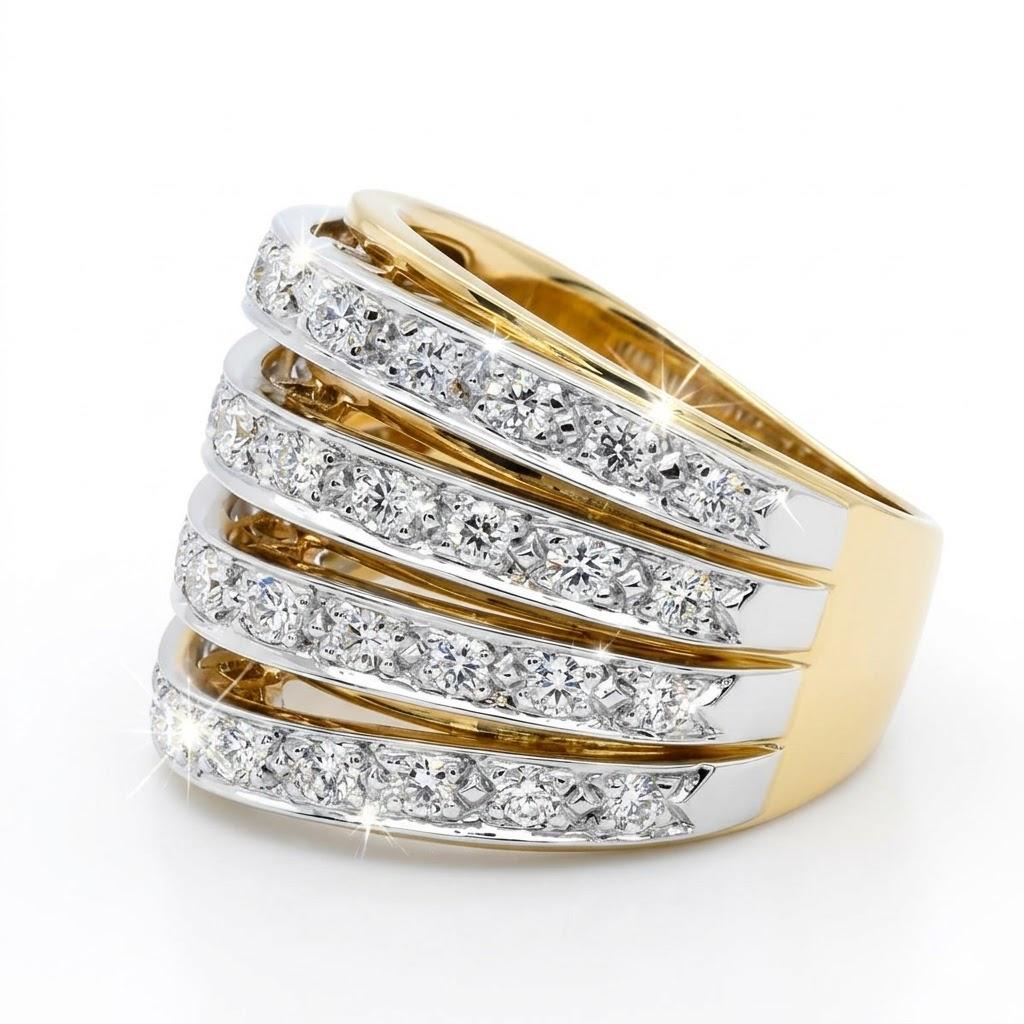 Gold Dome Ring with 1.54 Carat Diamonds