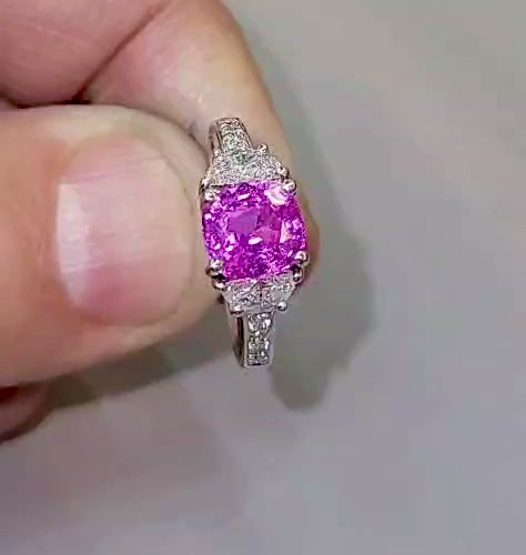 14k White Gold Ring with Pink Sapphire & Diamond Accents Size 6