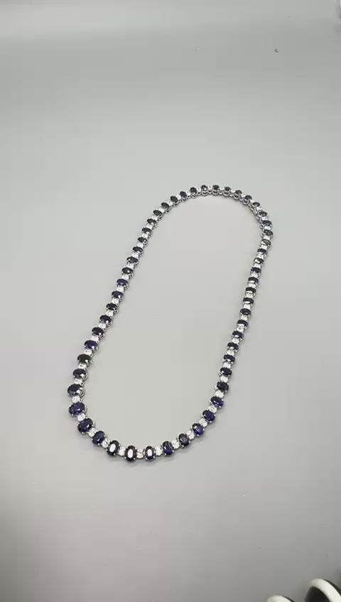 18k White Gold Sapphire and Diamond Necklace