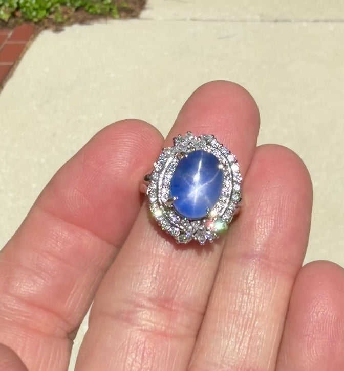 Platinum Ring with 9.11ct Blue Star Sapphire