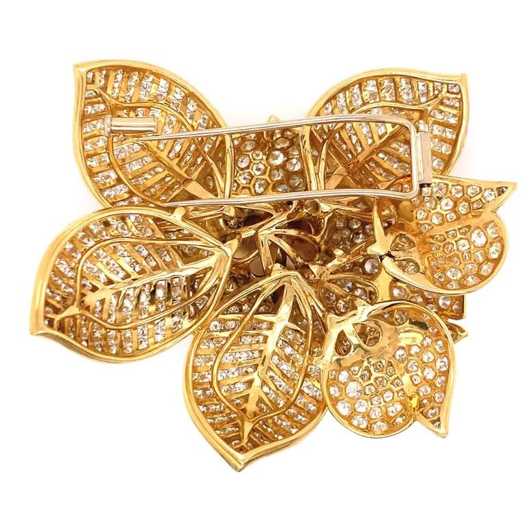 Huge Emerald & Diamond Floral Brooch