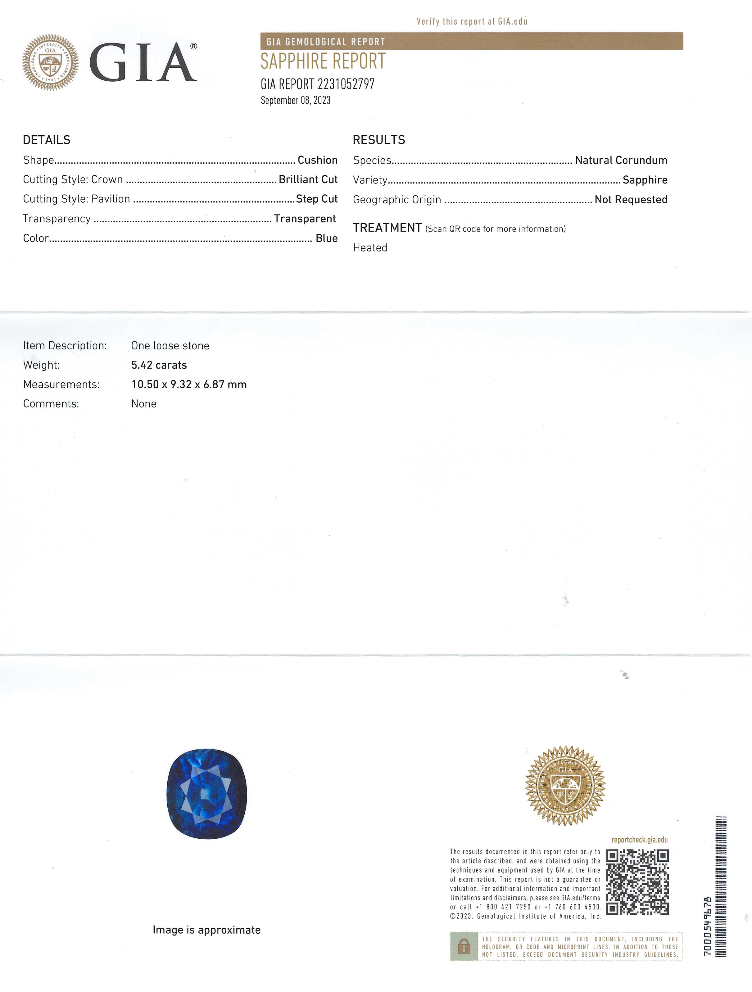 Platunum 5.42 Carat Royal Blue Sapphire Ring