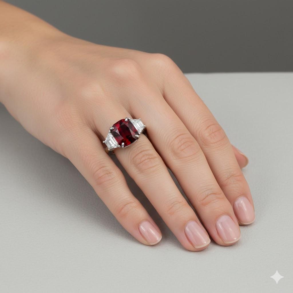 Platinum 5.04 Carat Vivid Red Burmese Spinel Ring