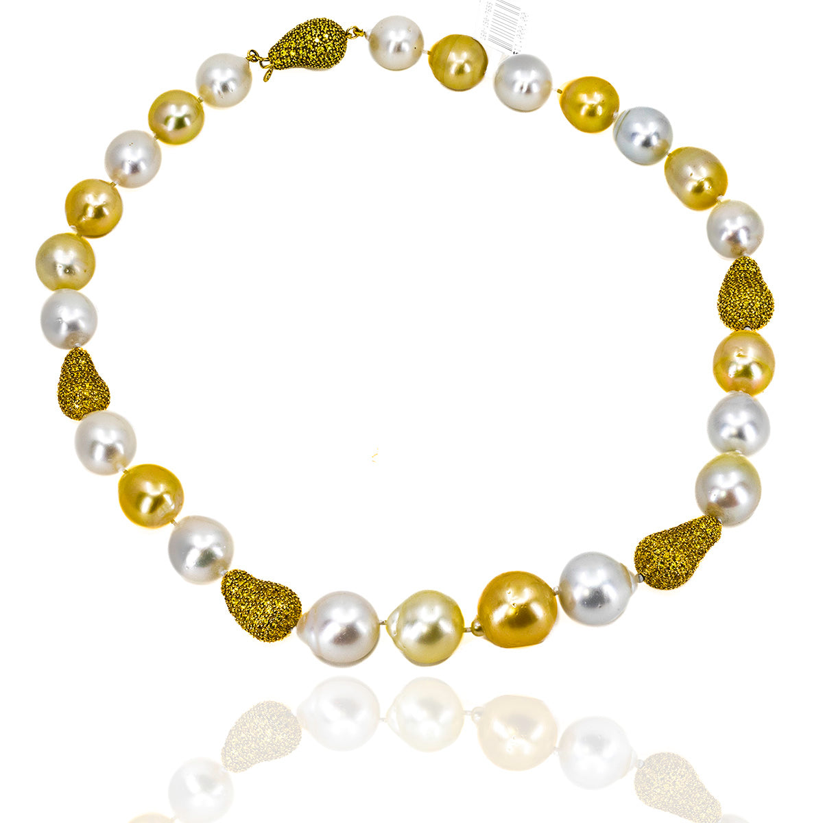 Golden & White South Sea Necklace w/Yellow Sapphires