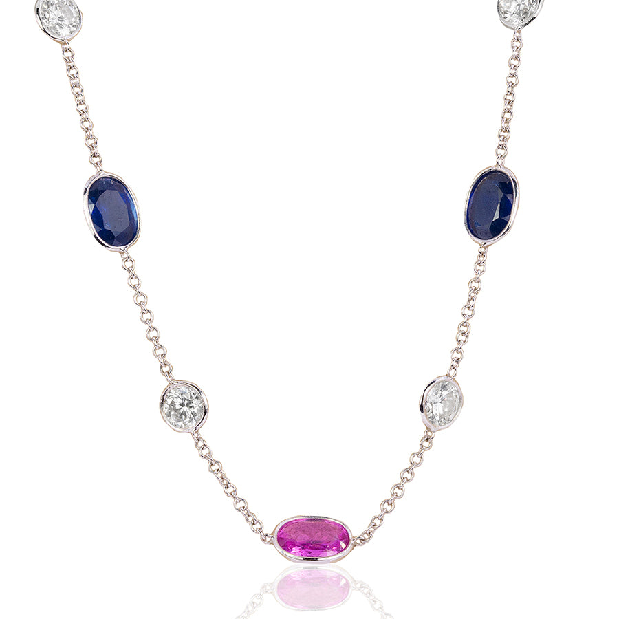 Diamond, Pink & Blue Sapphire Necklace