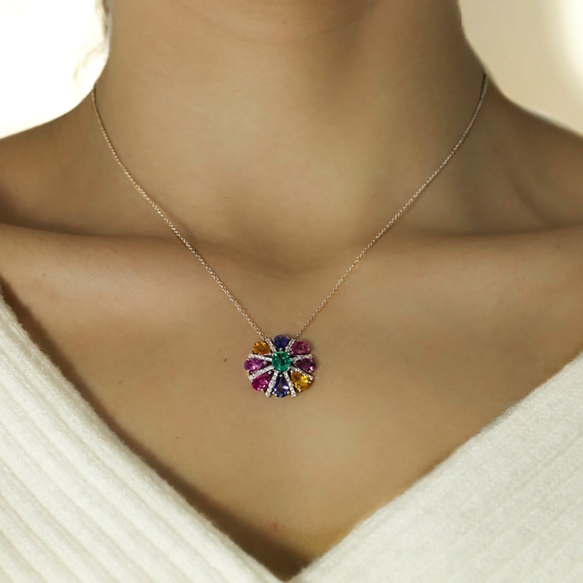 18k Fancy Sapphire & Emerald Necklace