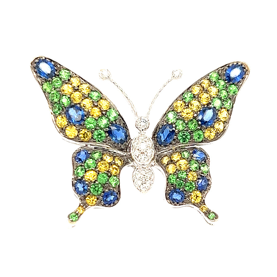 18k Tsavorite & Sapphire Butterfly Brooch