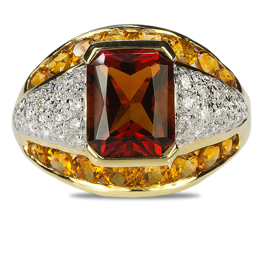 Garnet, Citrine & Diamond Ring