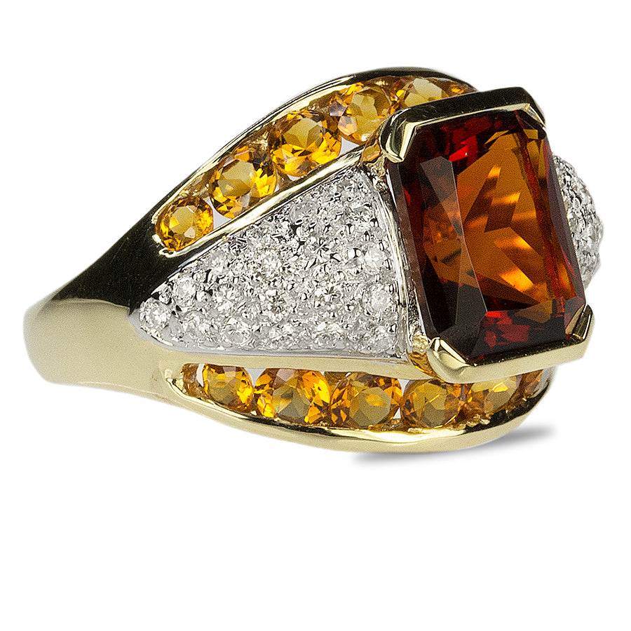 Garnet, Citrine & Diamond Ring