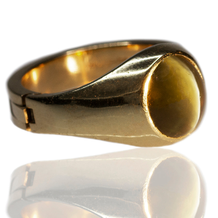 Men's 10K Yellow Gold Cat's Eye Ring with Cubic Zirconia Accents | EBTH
