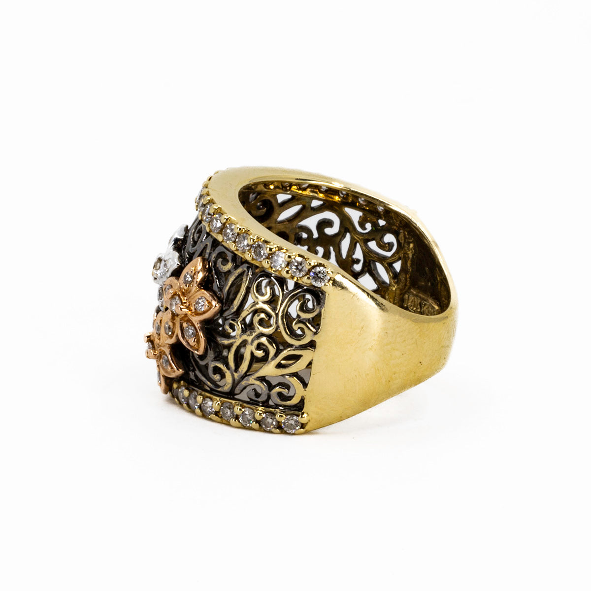 Tri-Gold Buterfly & Flower Ring