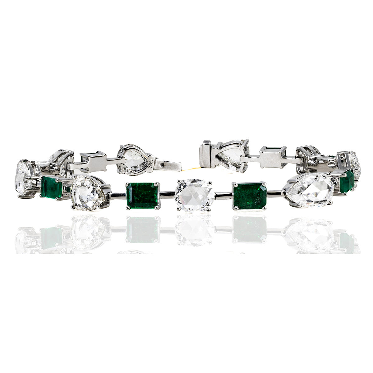18k Emerald & Rose Cut Diamond Bracelet