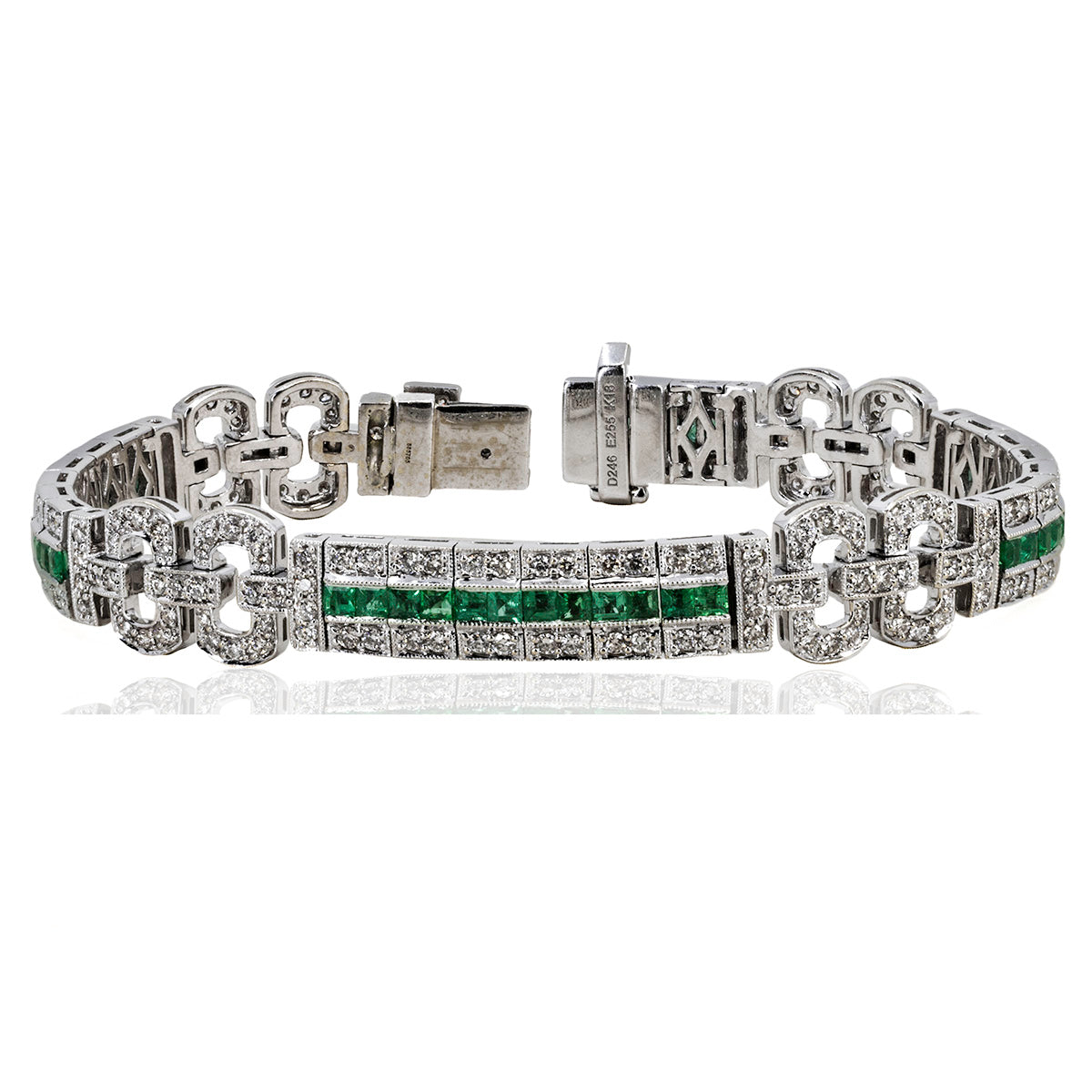 18k Emerald & Diamond Art Deco Style Bracelet