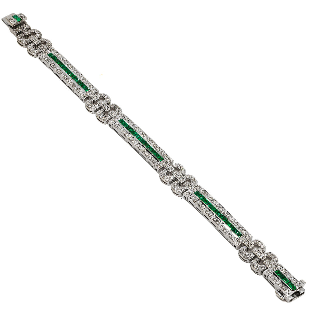 18k Emerald & Diamond Art Deco Style Bracelet