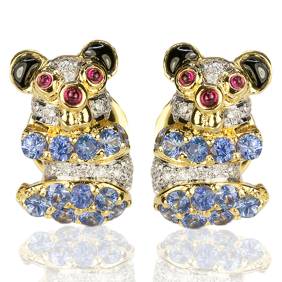 18k Sapphire & Diamond Bear Earrings